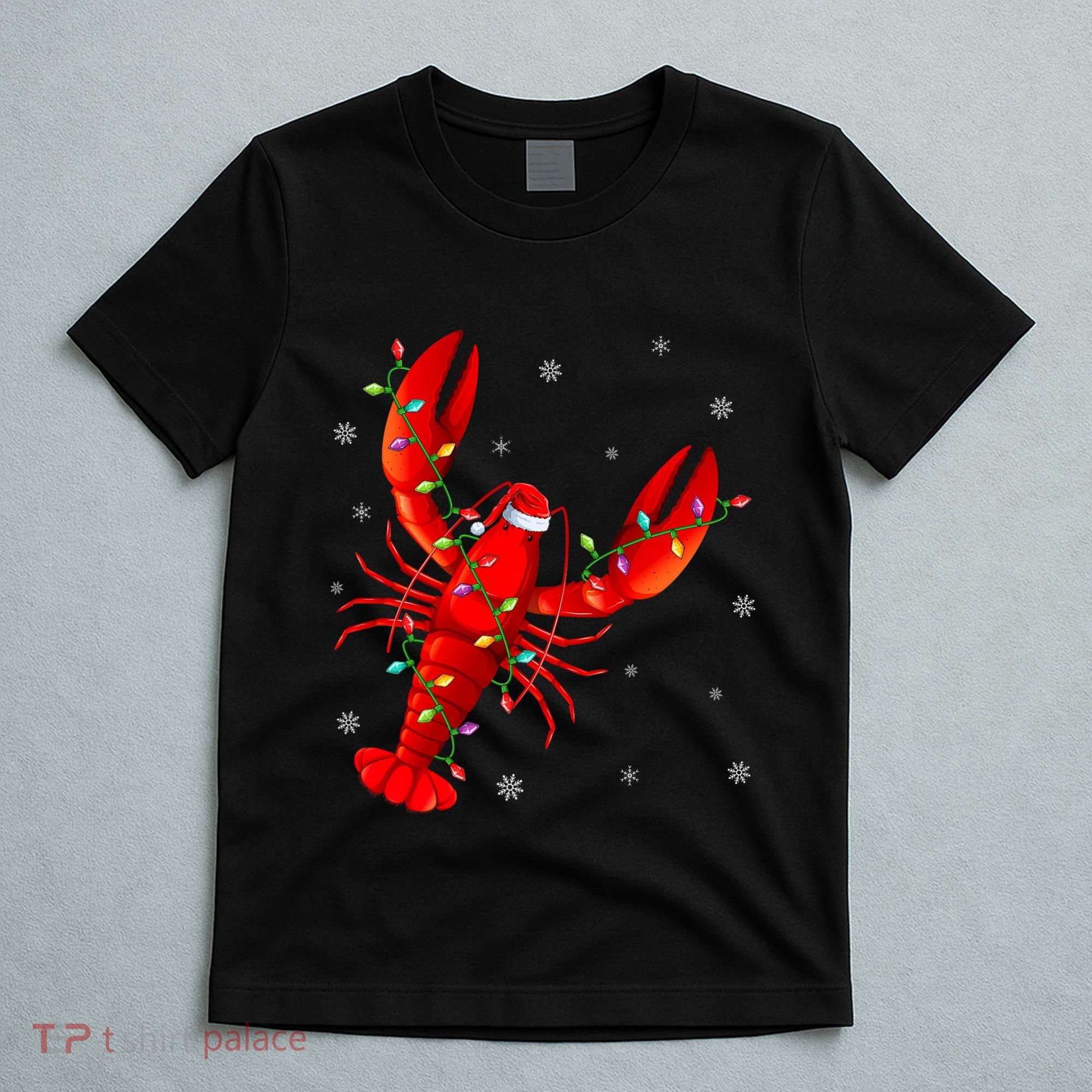 Funny Lobster Xmas Lighting Reindeer Hat Lobster Christmas T-Shirt