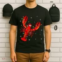 Funny Lobster Xmas Lighting Reindeer Hat Lobster Christmas T-Shirt thumb 6