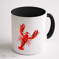 Funny Lobster Xmas Lighting Reindeer Hat Lobster Christmas Coffee Mug thumb 1