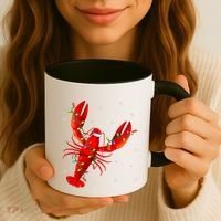 Funny Lobster Xmas Lighting Reindeer Hat Lobster Christmas Coffee Mug thumb 3