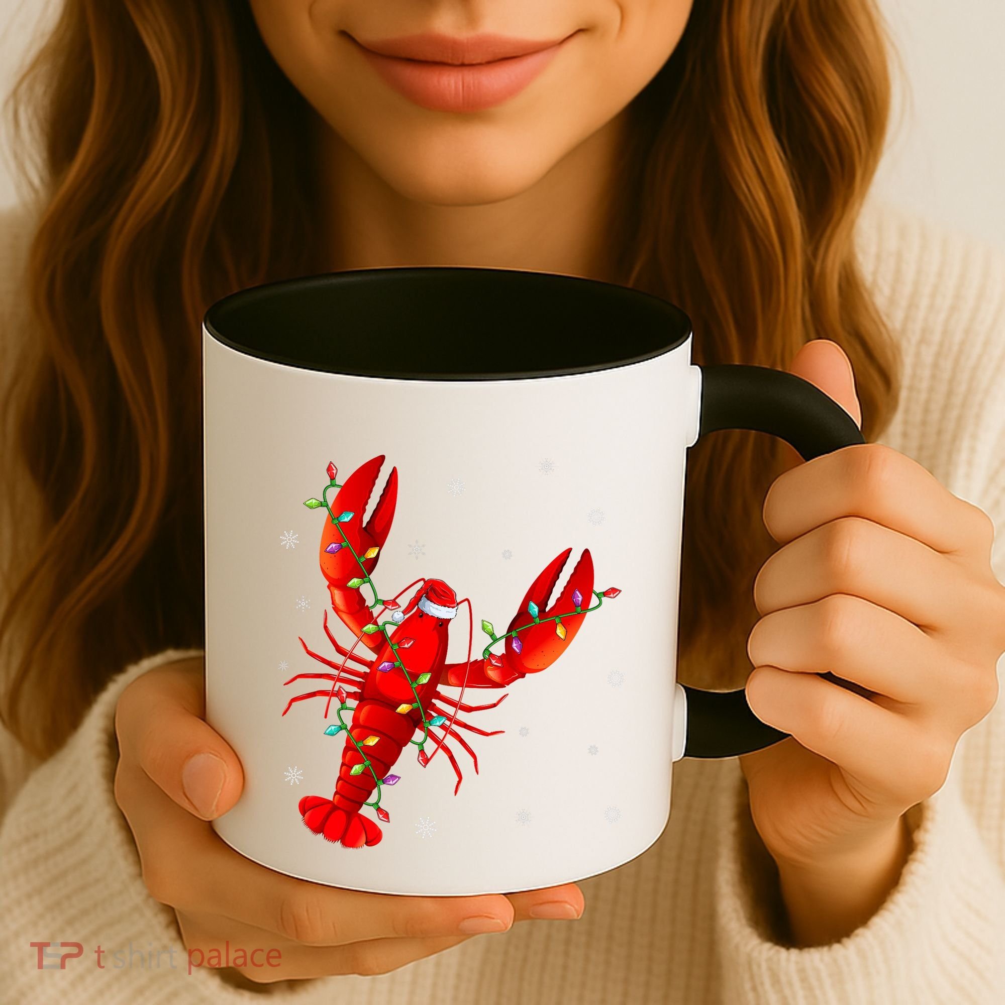 Funny Lobster Xmas Lighting Reindeer Hat Lobster Christmas Coffee Mug
