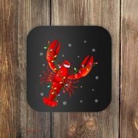 Funny Lobster Xmas Lighting Reindeer Hat Lobster Christmas Coaster thumb 0