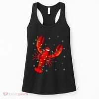 Funny Lobster Xmas Lighting Reindeer Hat Lobster Christmas Women's Tank Top thumb 0
