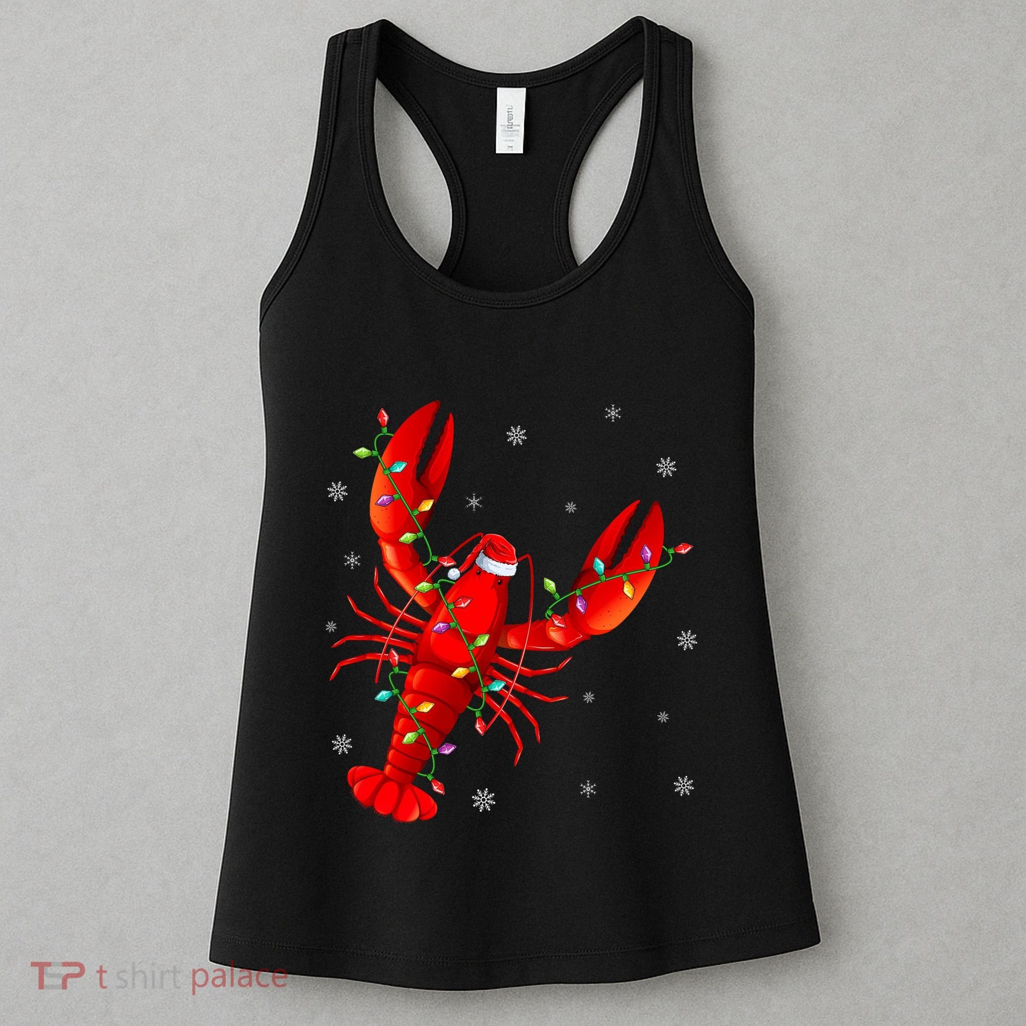 Funny Lobster Xmas Lighting Reindeer Hat Lobster Christmas Women's Tank Top