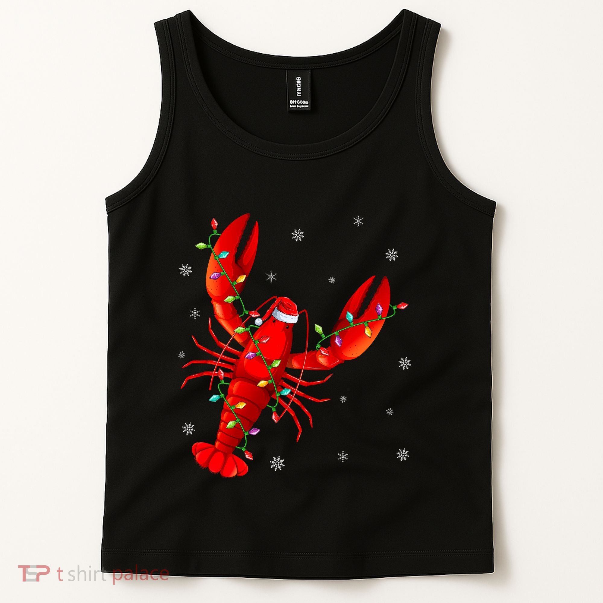 Funny Lobster Xmas Lighting Reindeer Hat Lobster Christmas Tank Top