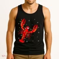 Funny Lobster Xmas Lighting Reindeer Hat Lobster Christmas Tank Top thumb 3