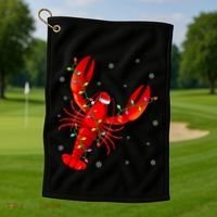 Funny Lobster Xmas Lighting Reindeer Hat Lobster Christmas Golf Towel thumb 1