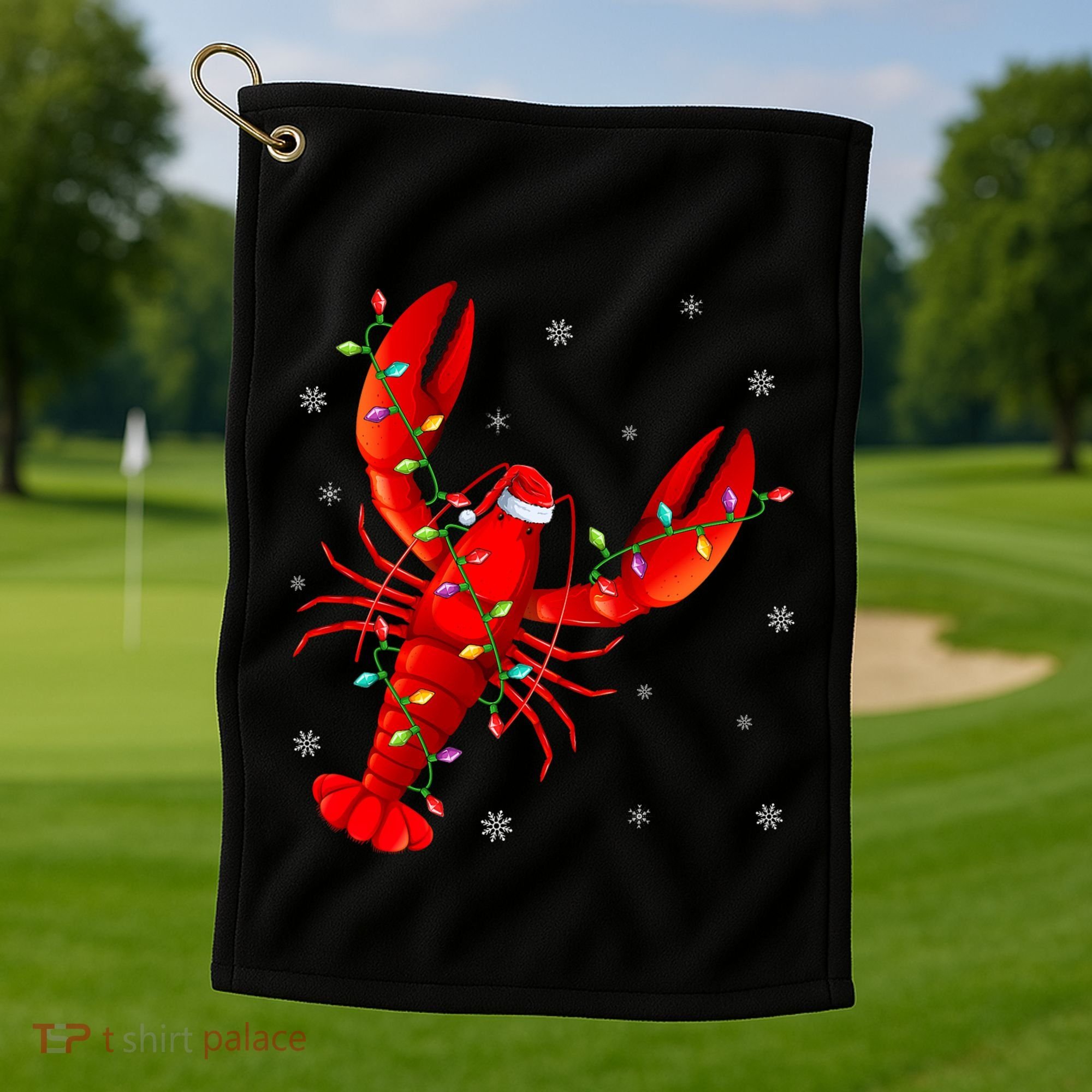 Funny Lobster Xmas Lighting Reindeer Hat Lobster Christmas Golf Towel