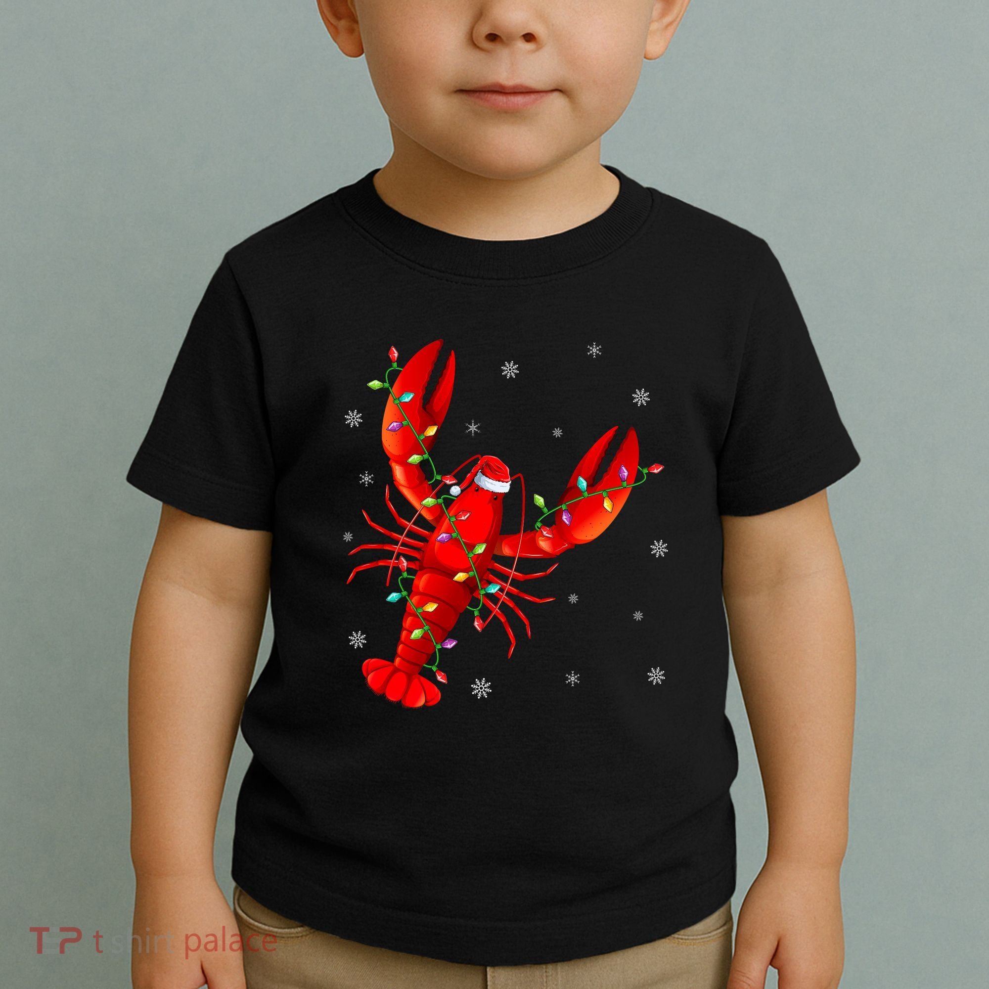 Funny Lobster Xmas Lighting Reindeer Hat Lobster Christmas Toddler T-Shirt