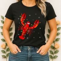 Funny Lobster Xmas Lighting Reindeer Hat Lobster Christmas Women's T-Shirt thumb 2