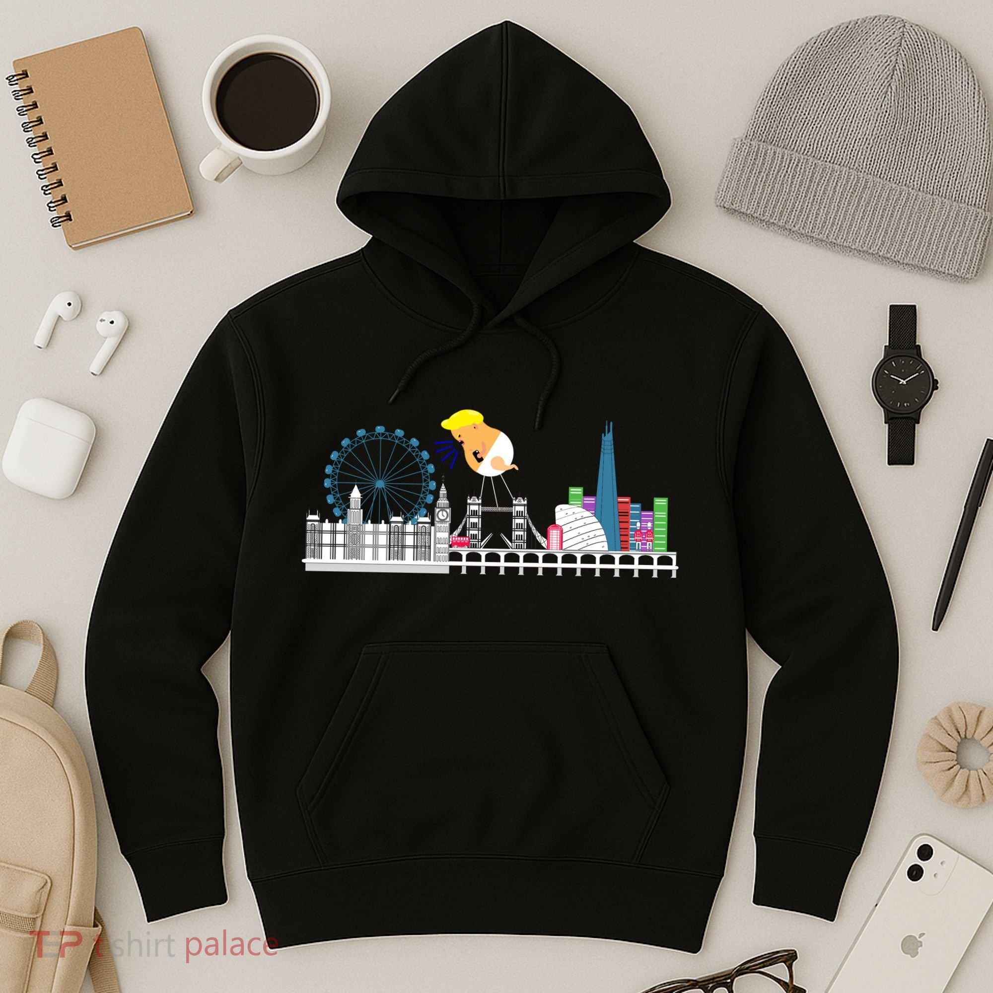Fly Baby Trump Over City Hoodie