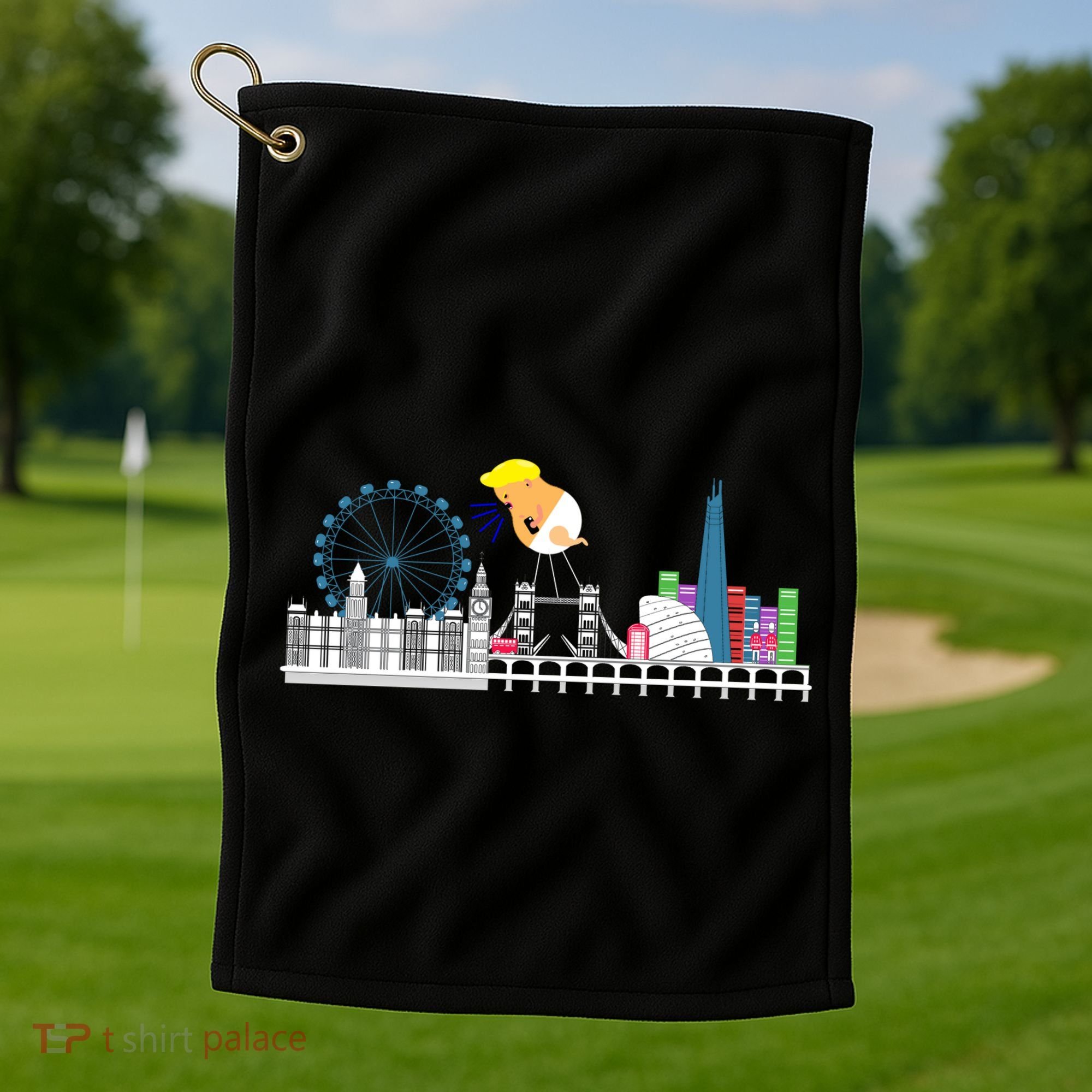 Fly Baby Trump Over City Golf Towel