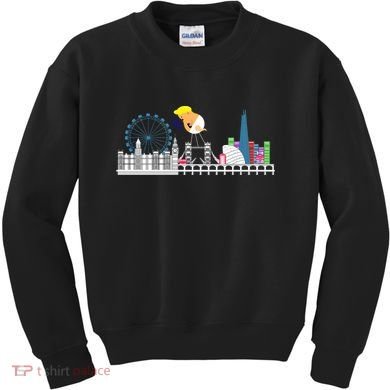 Fly Baby Trump Over City Kids Sweatshirt