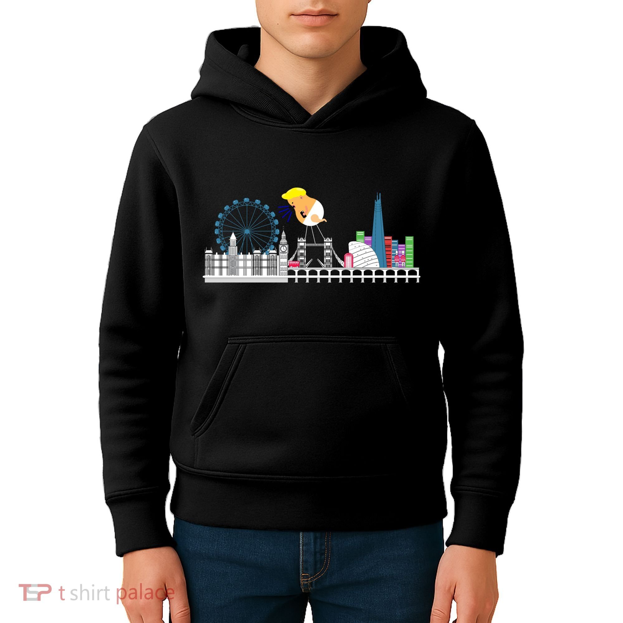 Fly Baby Trump Over City Kids Hoodie