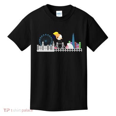 Fly Baby Trump Over City Kids T-Shirt