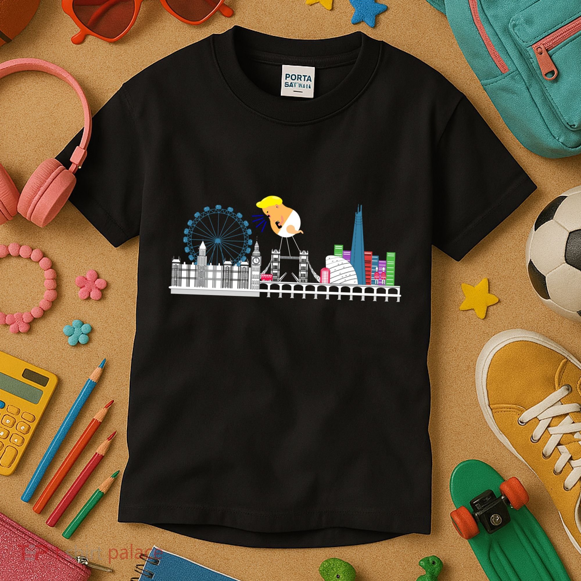 Fly Baby Trump Over City Kids T-Shirt