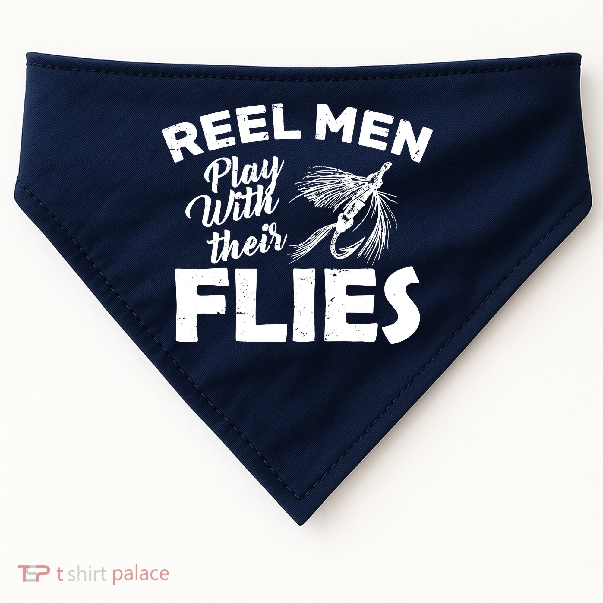 Fly Fishing Reel Men Play With Their Flies USA-Made Doggie Bandana
