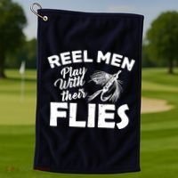 Fly Fishing Reel Men Play With Their Flies Golf Towel thumb 1