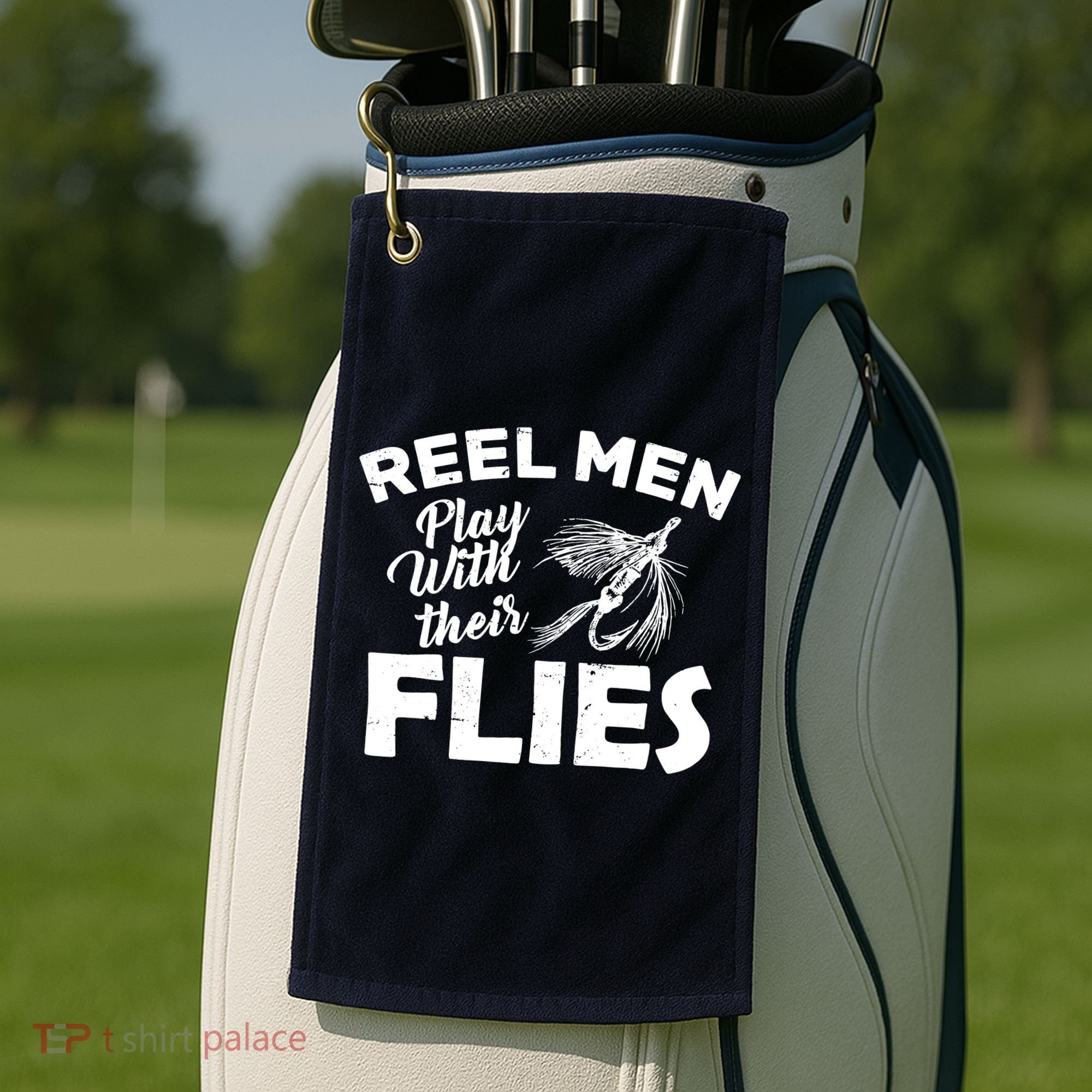 Fly Fishing Reel Men Play With Their Flies Golf Towel
