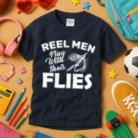 Fly Fishing Reel Men Play With Their Flies Kids T-Shirt thumb 3