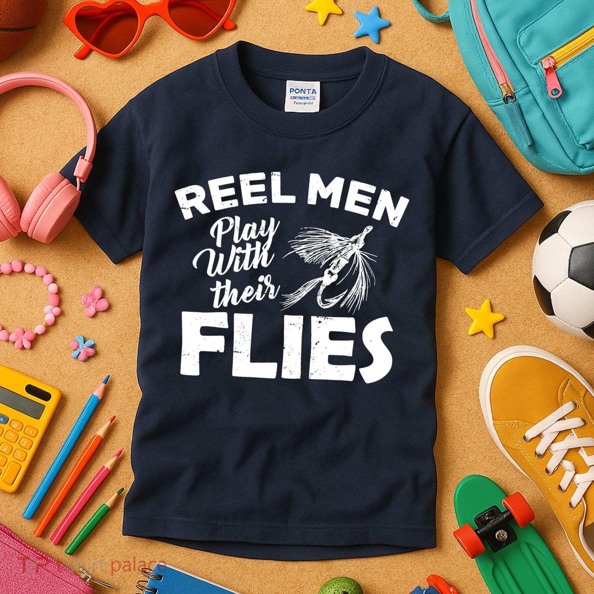 Fly Fishing Reel Men Play With Their Flies Kids T-Shirt