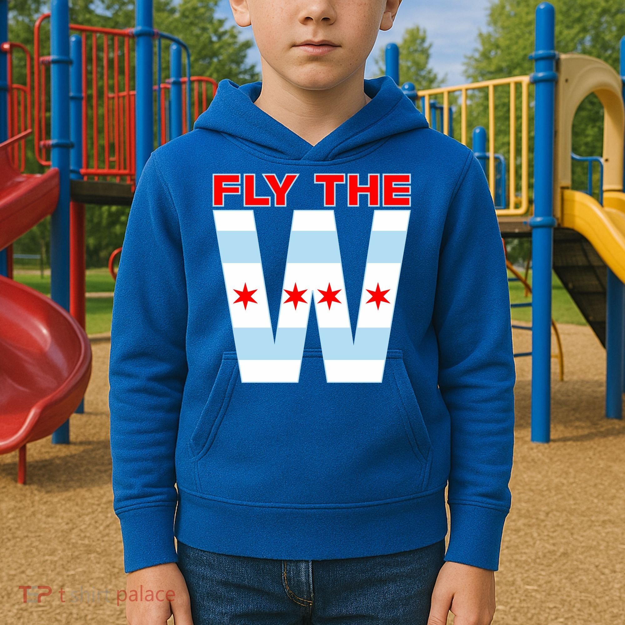 Fly The W Chicago Flag Kids Hoodie