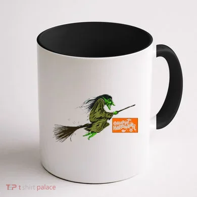 Flying Halloween Witch Coffee Mug back