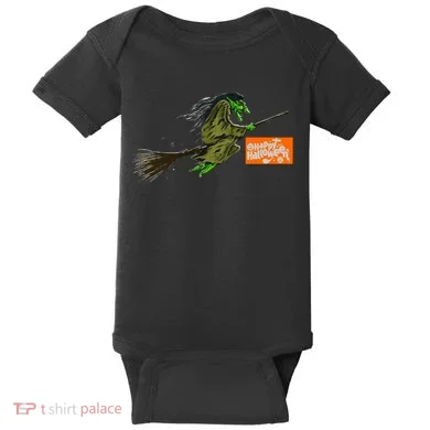 Flying Halloween Witch Baby Bodysuit
