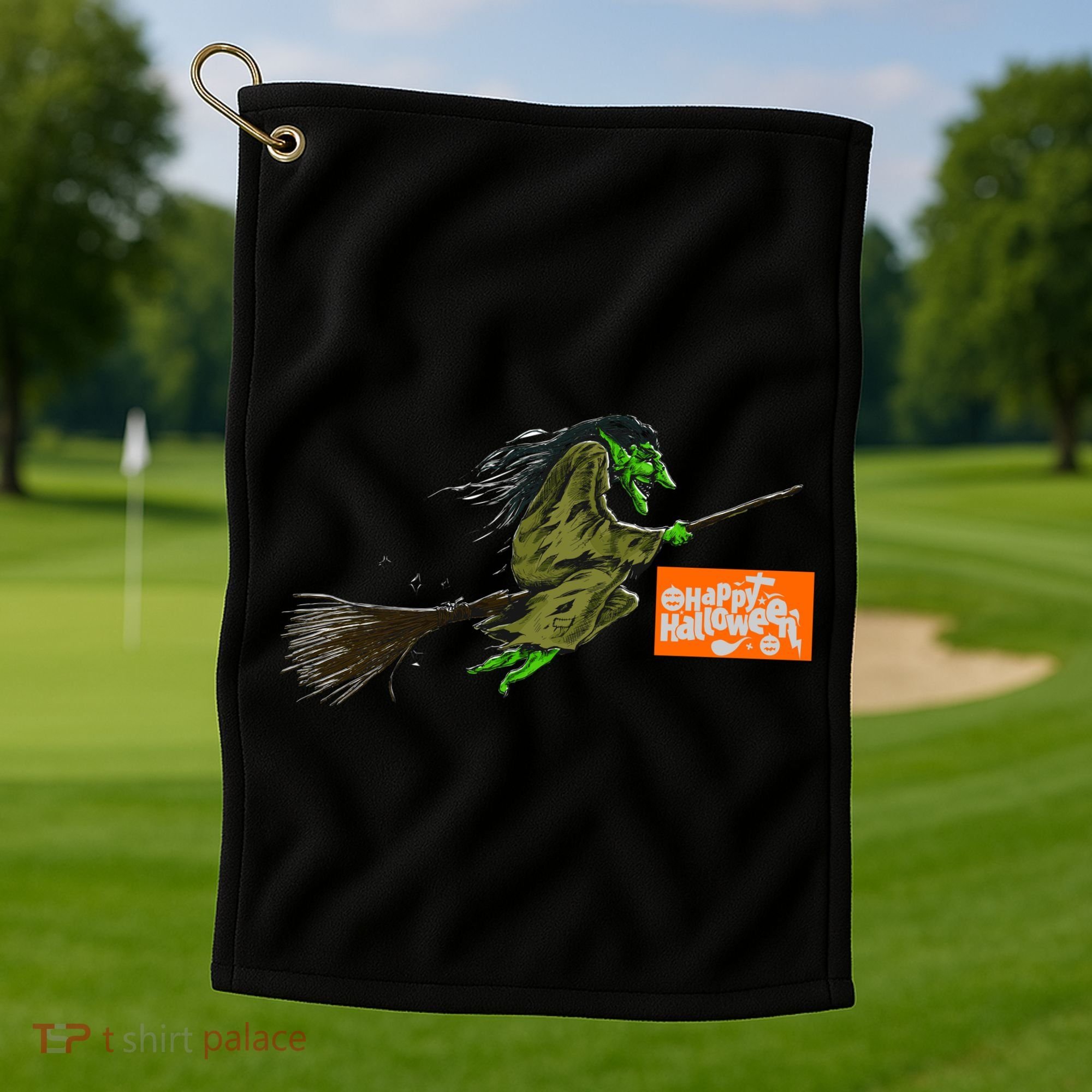 Flying Halloween Witch Golf Towel