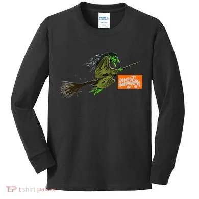 Flying Halloween Witch Kids Long Sleeve Shirt