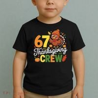 Family Matching 67 Thanksgiving Crew Cute Turkey Toddler T-Shirt thumb 2