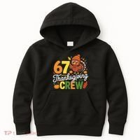 Family Matching 67 Thanksgiving Crew Cute Turkey Kids Hoodie thumb 0