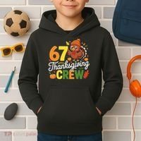 Family Matching 67 Thanksgiving Crew Cute Turkey Kids Hoodie thumb 2