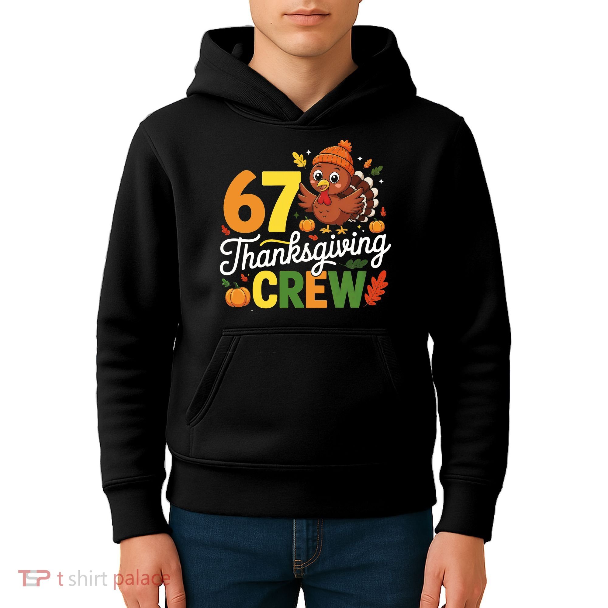 Family Matching 67 Thanksgiving Crew Cute Turkey Kids Hoodie