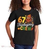 Family Matching 67 Thanksgiving Crew Cute Turkey Kids T-Shirt thumb 2