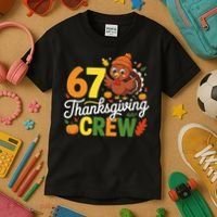 Family Matching 67 Thanksgiving Crew Cute Turkey Kids T-Shirt thumb 3