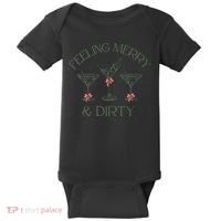 Feeling Merry And Dirty Martini Glasses Christmas Festive Baby Bodysuit thumb 0