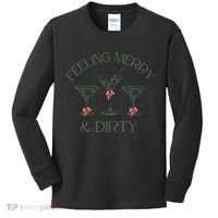 Feeling Merry And Dirty Martini Glasses Christmas Festive Kids Long Sleeve Shirt thumb 0