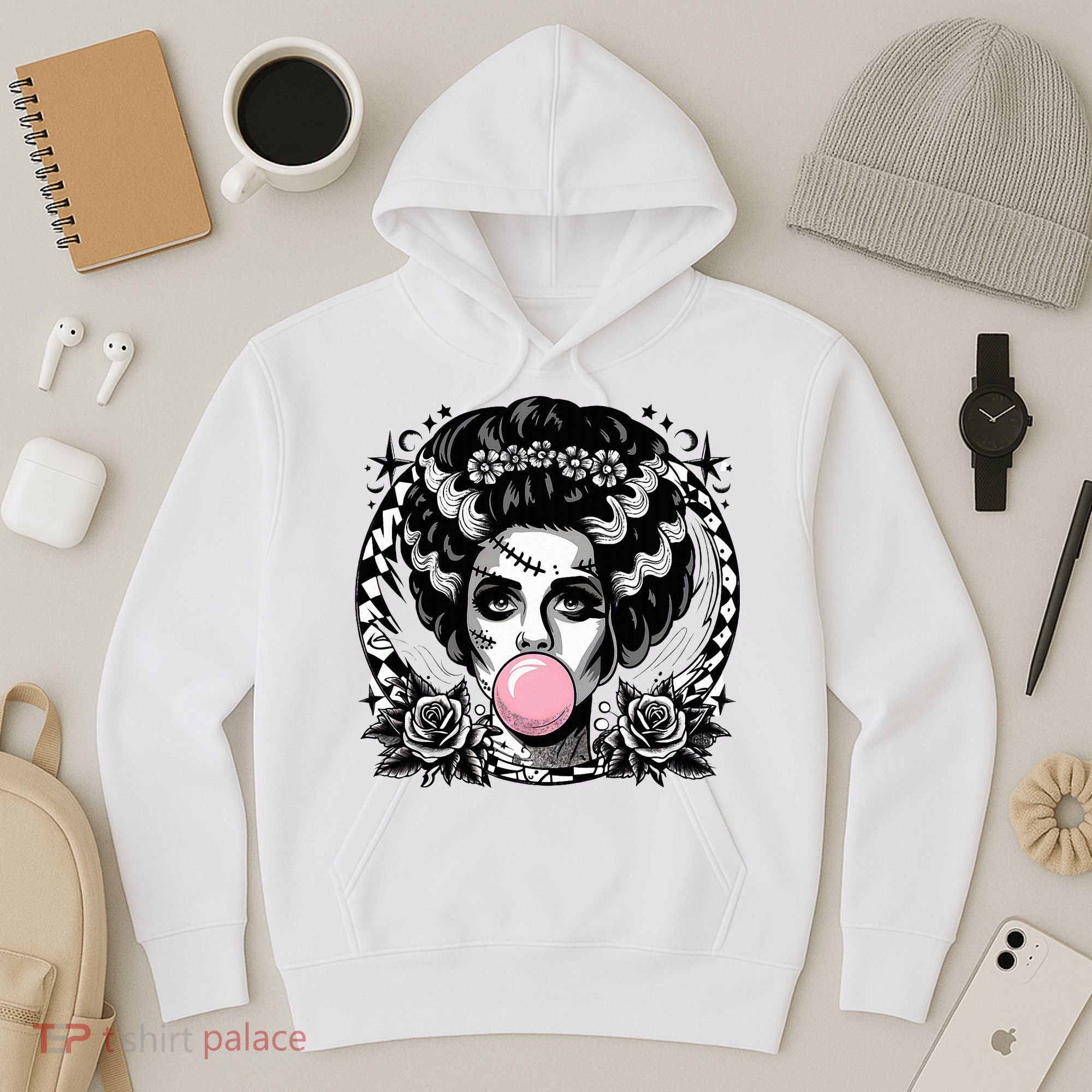 Frankenstein Monster And Bride B.U.B.B.L.E G.U.M Funny Halloween Hoodie