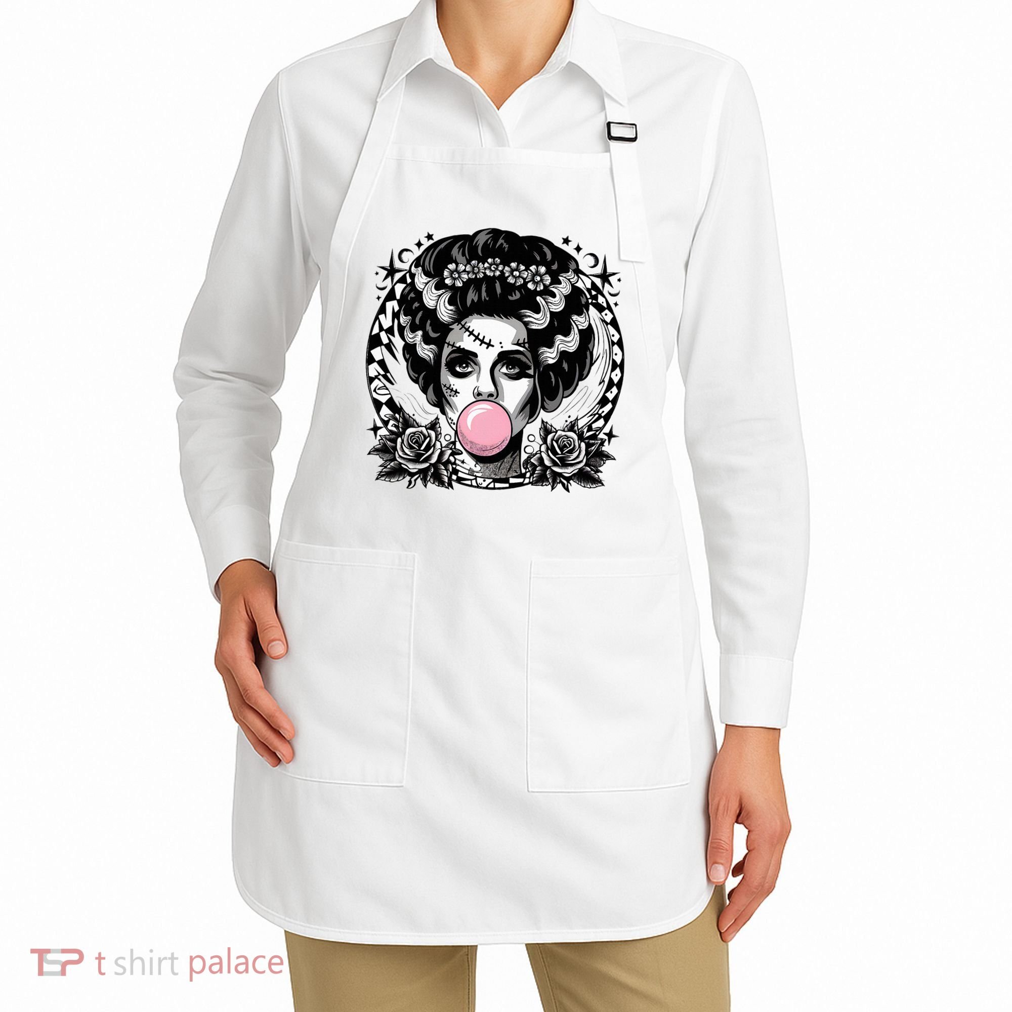 Frankenstein Monster And Bride B.U.B.B.L.E G.U.M Funny Halloween Apron