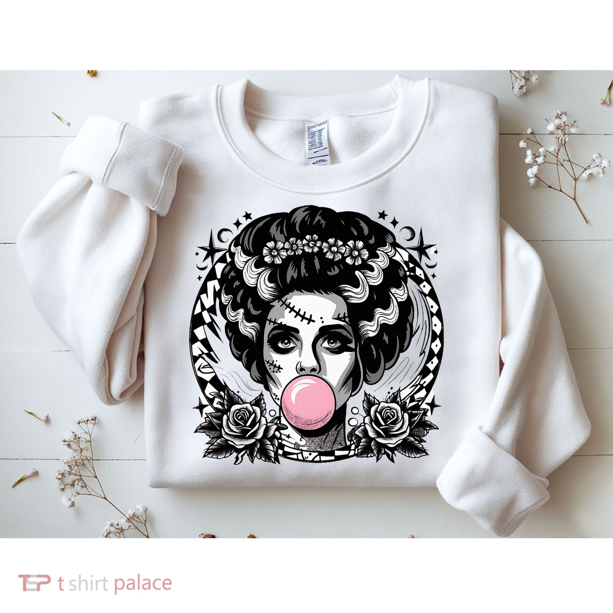 Frankenstein Monster And Bride B.U.B.B.L.E G.U.M Funny Halloween Sweatshirt