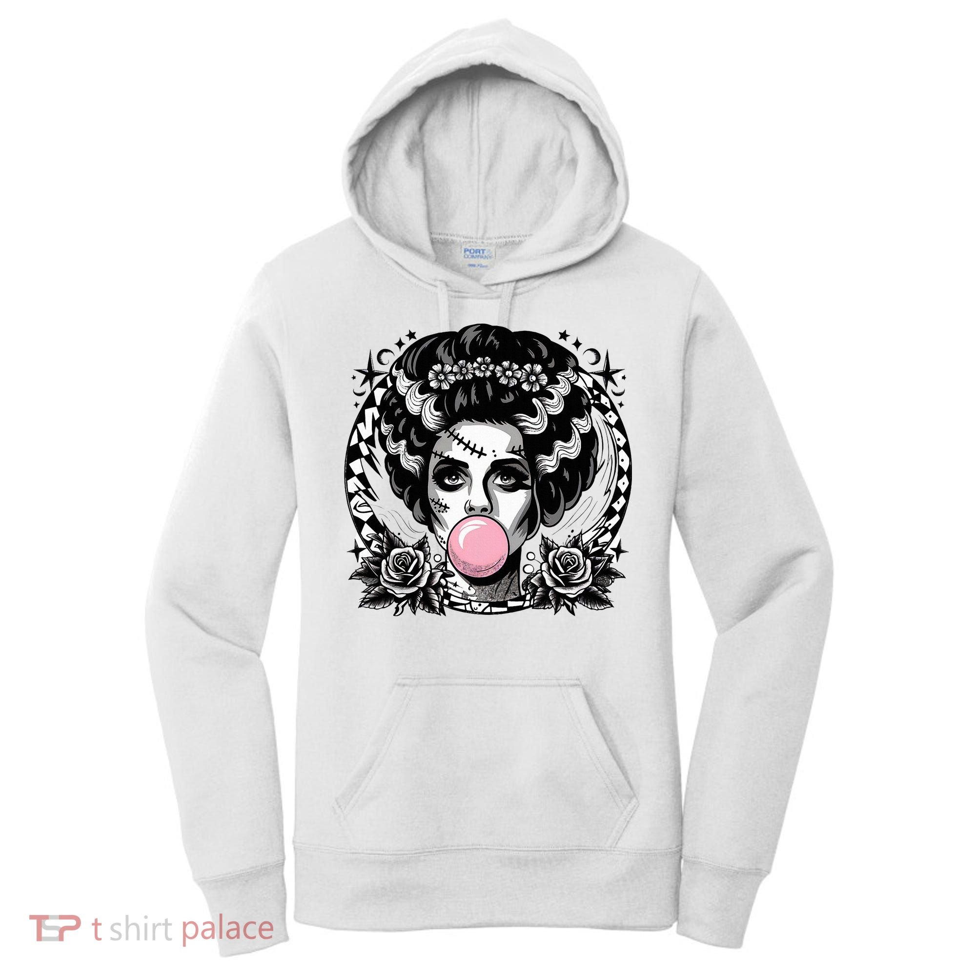 Frankenstein Monster And Bride B.U.B.B.L.E G.U.M Funny Halloween Women's Hoodie