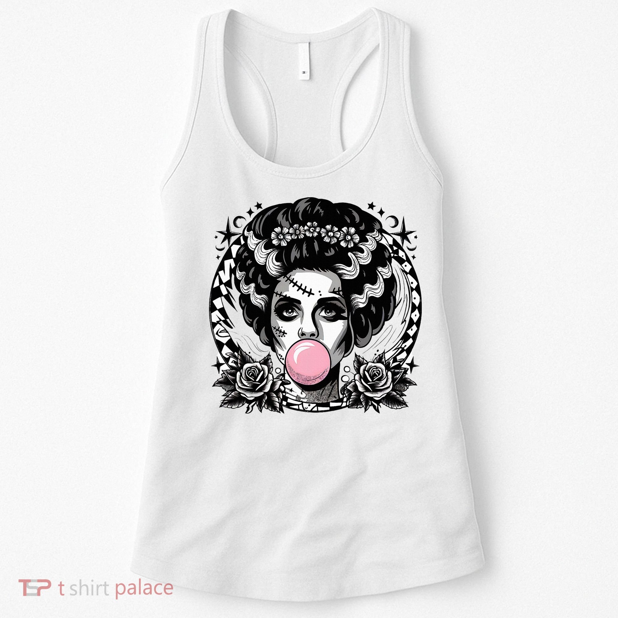 Frankenstein Monster And Bride B.U.B.B.L.E G.U.M Funny Halloween Women's Tank Top