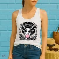 Frankenstein Monster And Bride B.U.B.B.L.E G.U.M Funny Halloween Women's Tank Top thumb 2