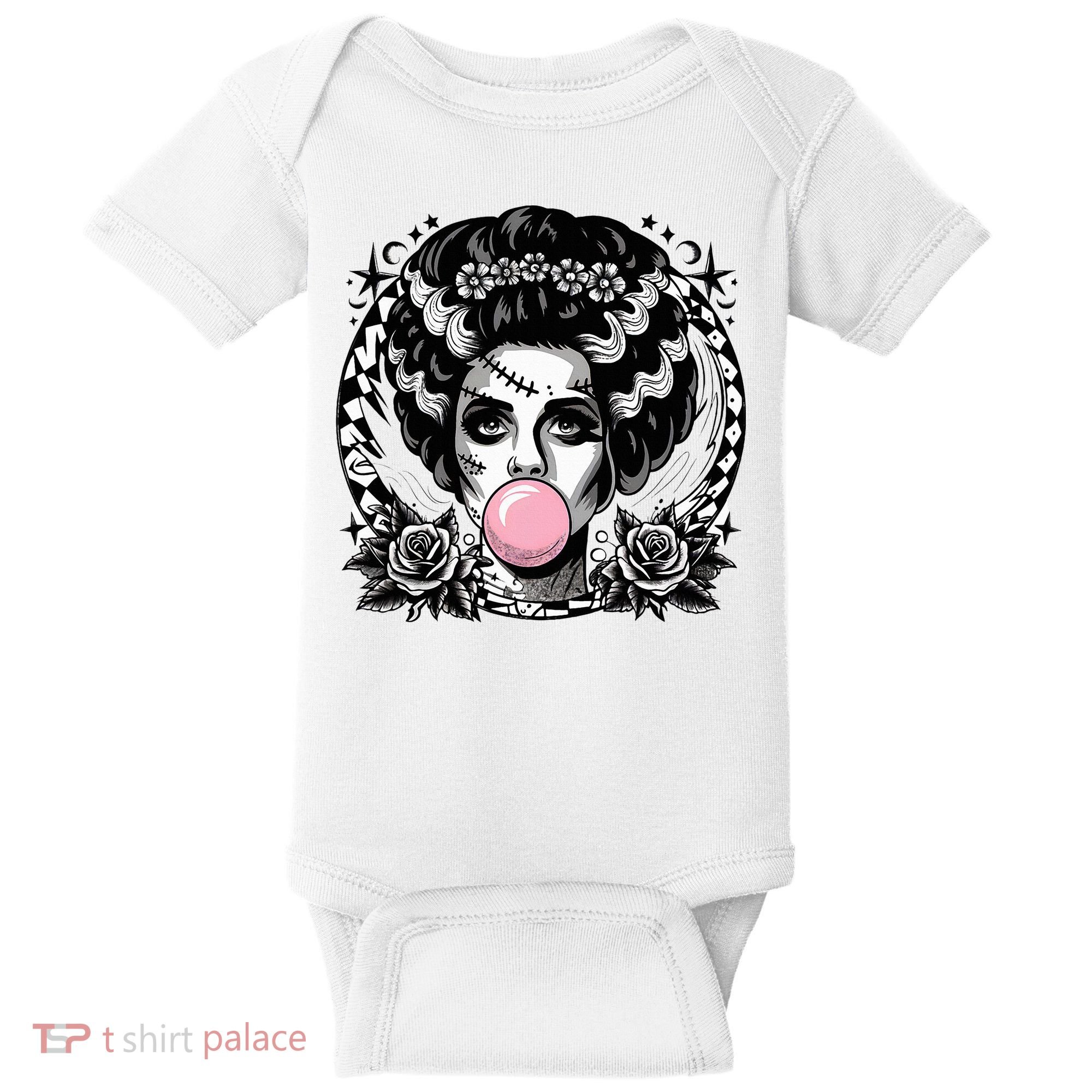 Frankenstein Monster And Bride B.U.B.B.L.E G.U.M Funny Halloween Baby Bodysuit