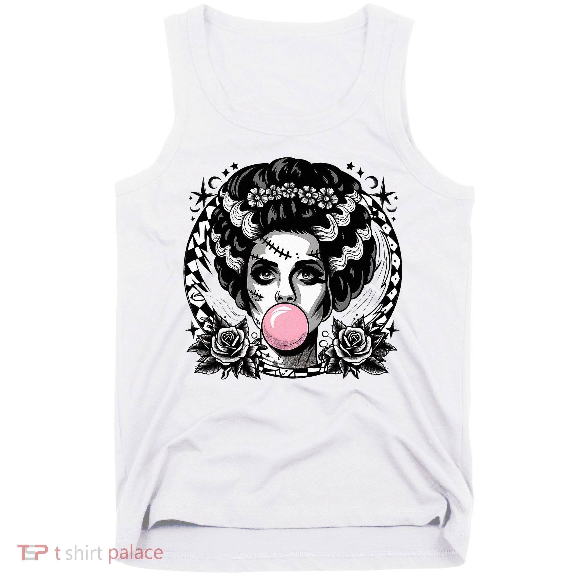 Frankenstein Monster And Bride B.U.B.B.L.E G.U.M Funny Halloween Tank Top