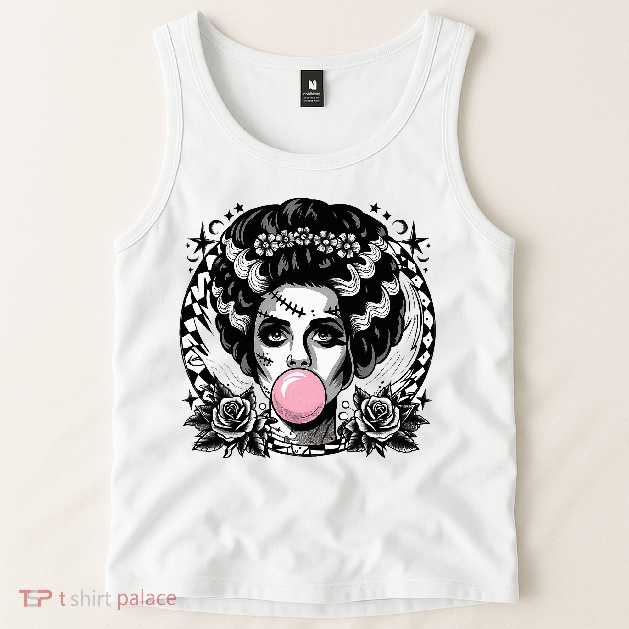 Frankenstein Monster And Bride B.U.B.B.L.E G.U.M Funny Halloween Tank Top