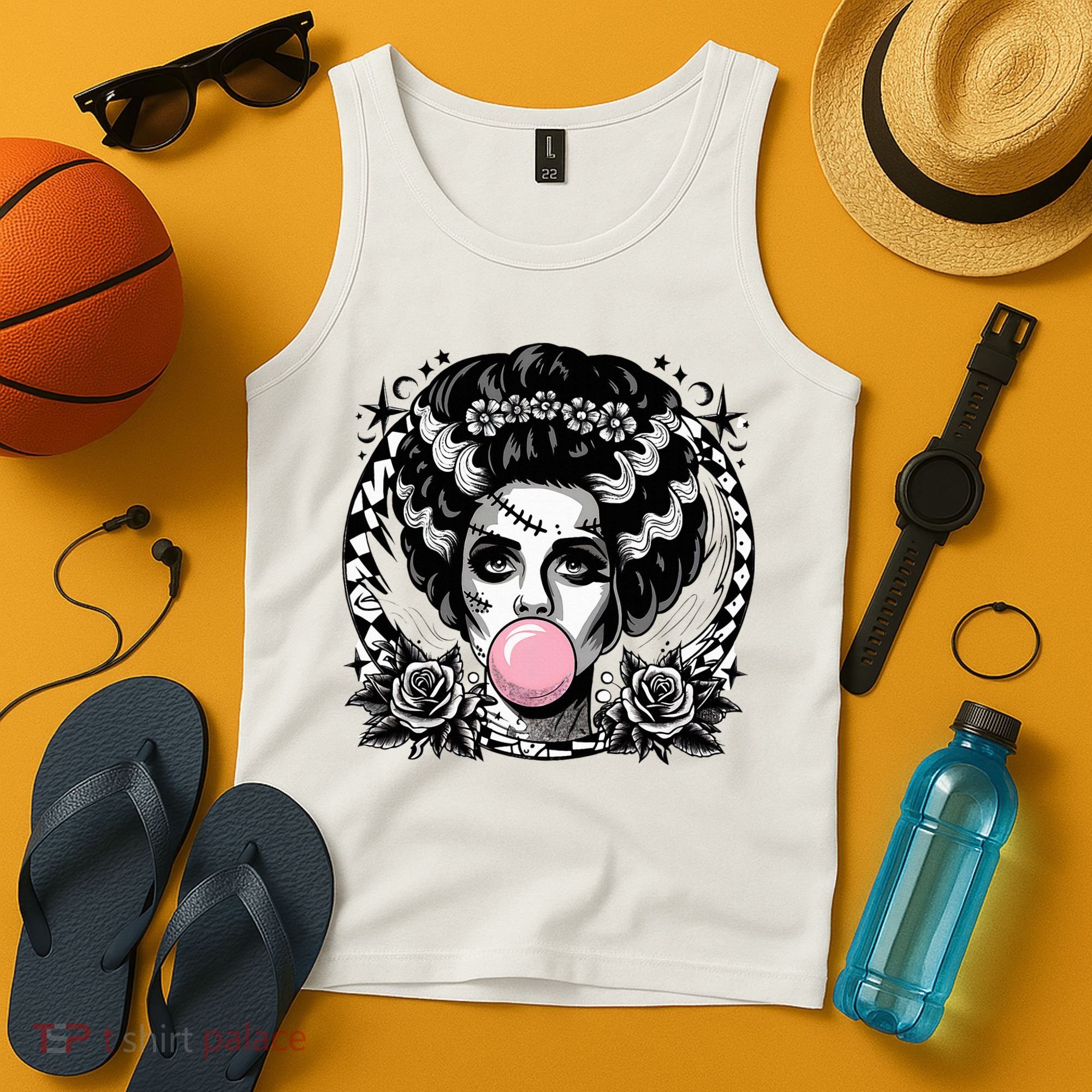 Frankenstein Monster And Bride B.U.B.B.L.E G.U.M Funny Halloween Tank Top