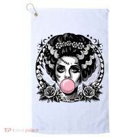 Frankenstein Monster And Bride B.U.B.B.L.E G.U.M Funny Halloween Golf Towel thumb 0