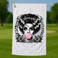 Frankenstein Monster And Bride B.U.B.B.L.E G.U.M Funny Halloween Golf Towel thumb 1